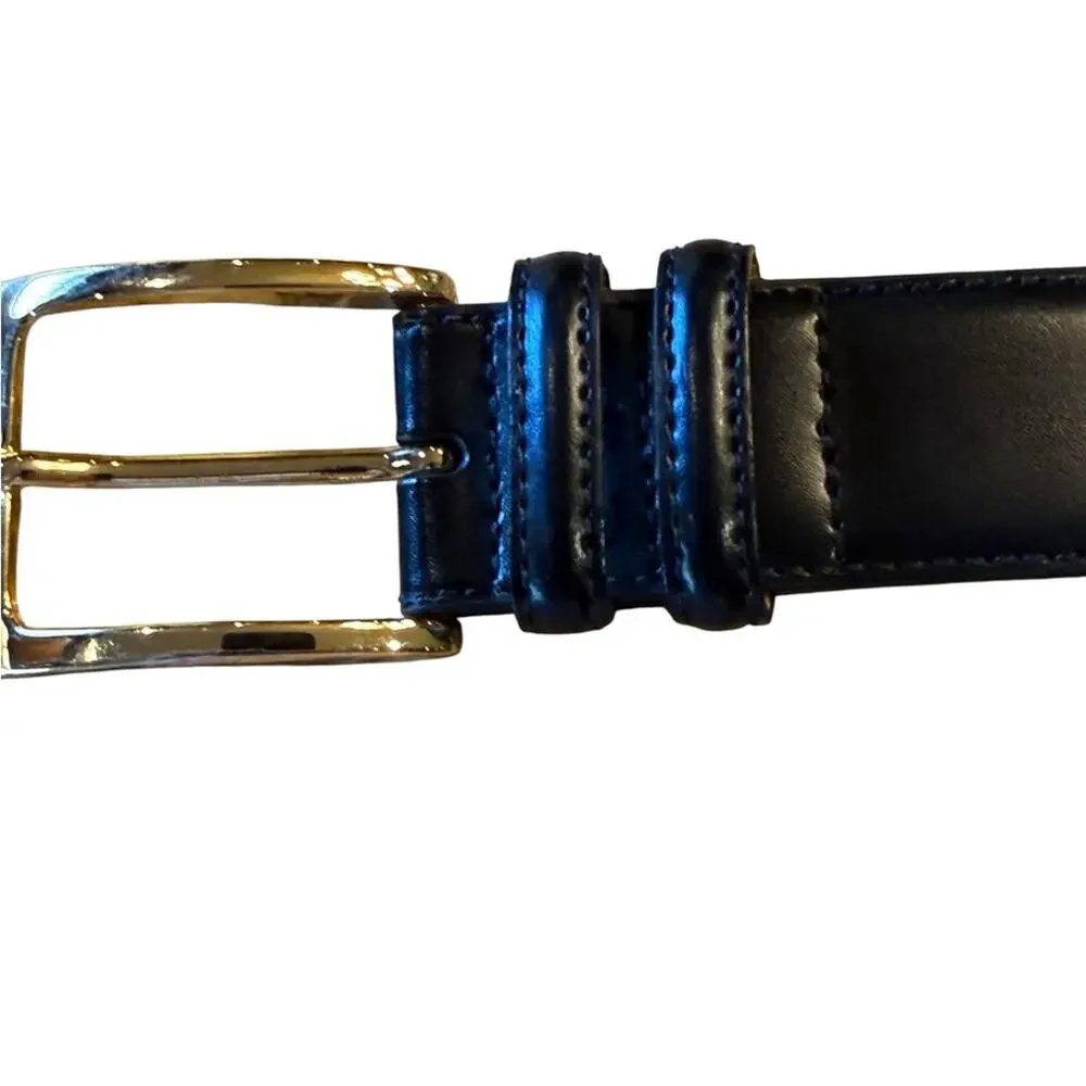 Johnston & Murphy Classic Black Leather Men's 36 Belt with Polished Brass Buckle